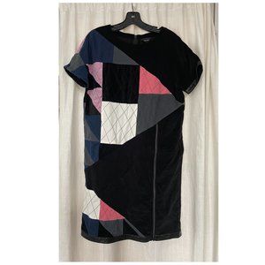 Patchwork Corduroy Dress with leather trims